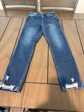 KanCan Men's Straight Leg Distressed Dark Blue Jeans